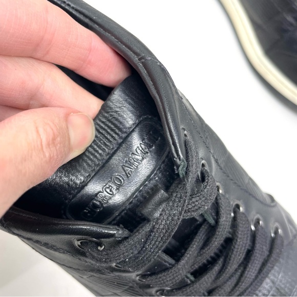Giorgio Armani Black Leather Croc Embossed Lace Up Sneakers Size 7.5 - Picture 9 of 13